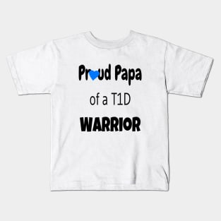 Proud Papa - Black Text - Blue Heart Kids T-Shirt